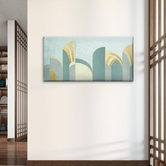 Abstract Teal Tealish Gold Arch Set Wall Art Canvas Office Home Framed 80x45cm