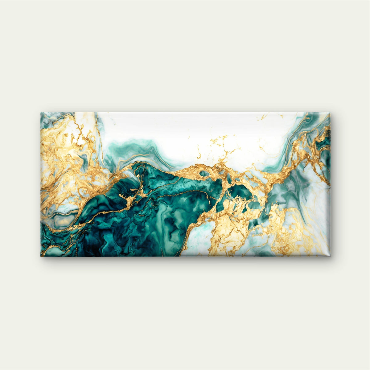 Emerald Ink Gold Swirl Print Wall Art Canvas Office Home Room Framed 120x60cm
