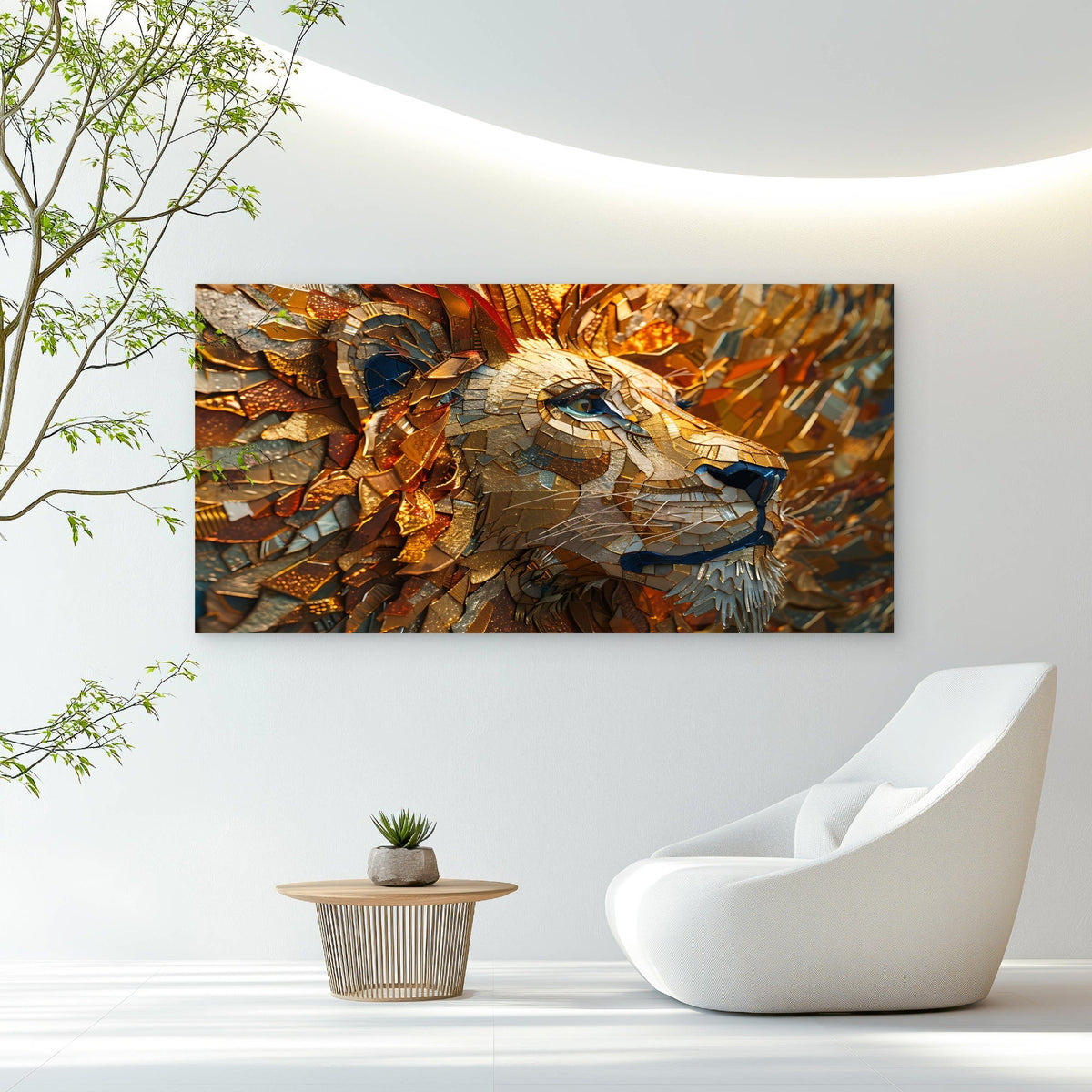 Mosaic Lion Fire Canvas Wall Art Canvas Office Home Room Framed 80x45cm
