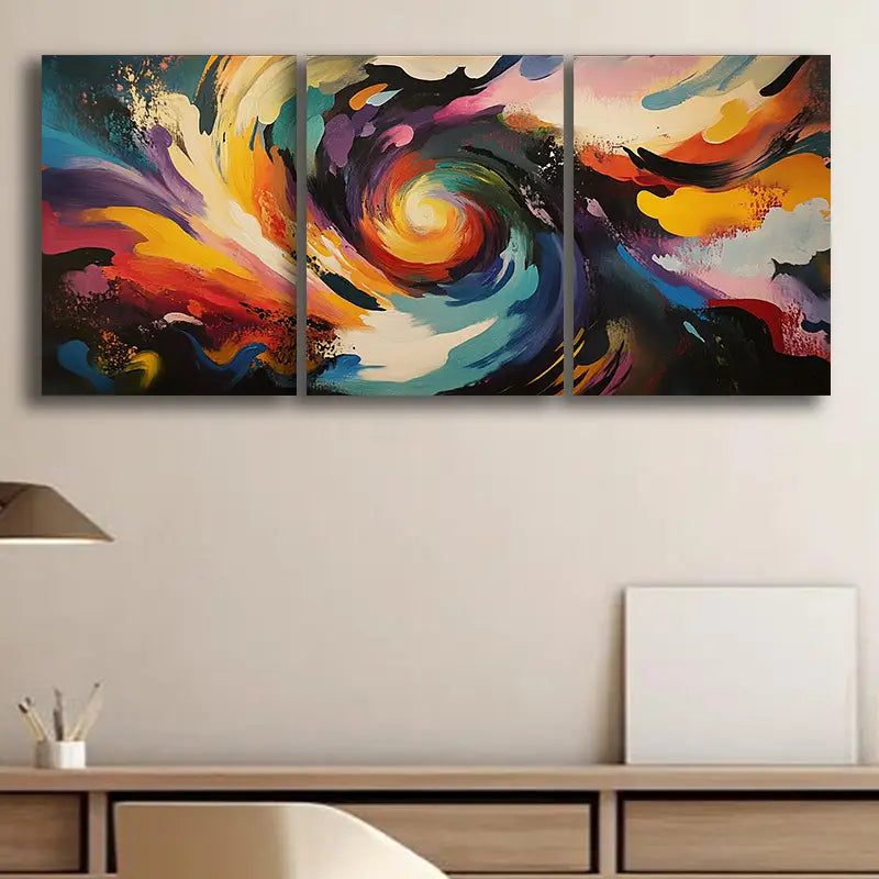 3pcs Swirling Vortex of Colors Metal Print Ready to Hang Art