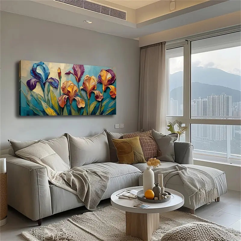 Colorful Flower Irises Wall Art Canvas Office Home Room Framed 120x60cm