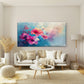 Pink Petals On Blue Wall Art Canvas Office Home Room Framed 80x45cm