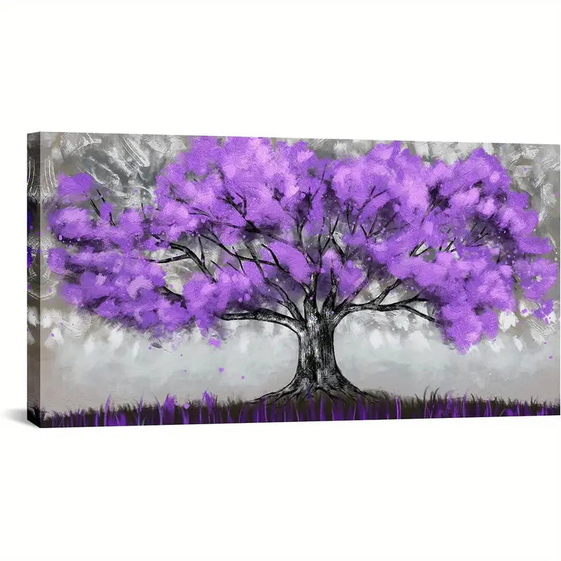 Vibrant Purple Tree Snowy Wall Art canvas office home room framed 120x60cm