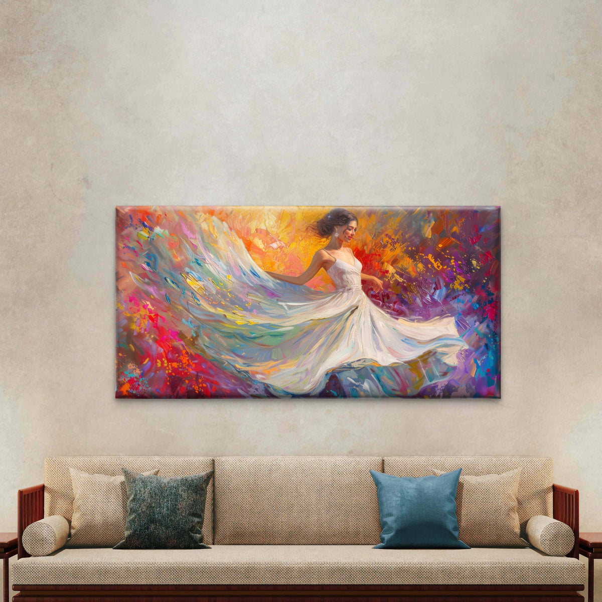 Eternal Dance Of Vibrant Colors Wall Art Canvas Office Home Room Framed 120x60cm