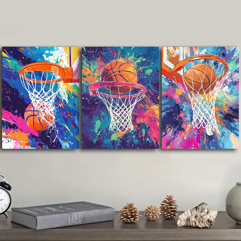 3pcs Shoot at the Basket Metal Print Ready to Hang Art