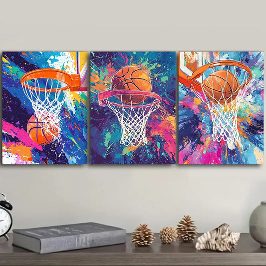3pcs Shoot at the Basket Metal Print Ready to Hang Art