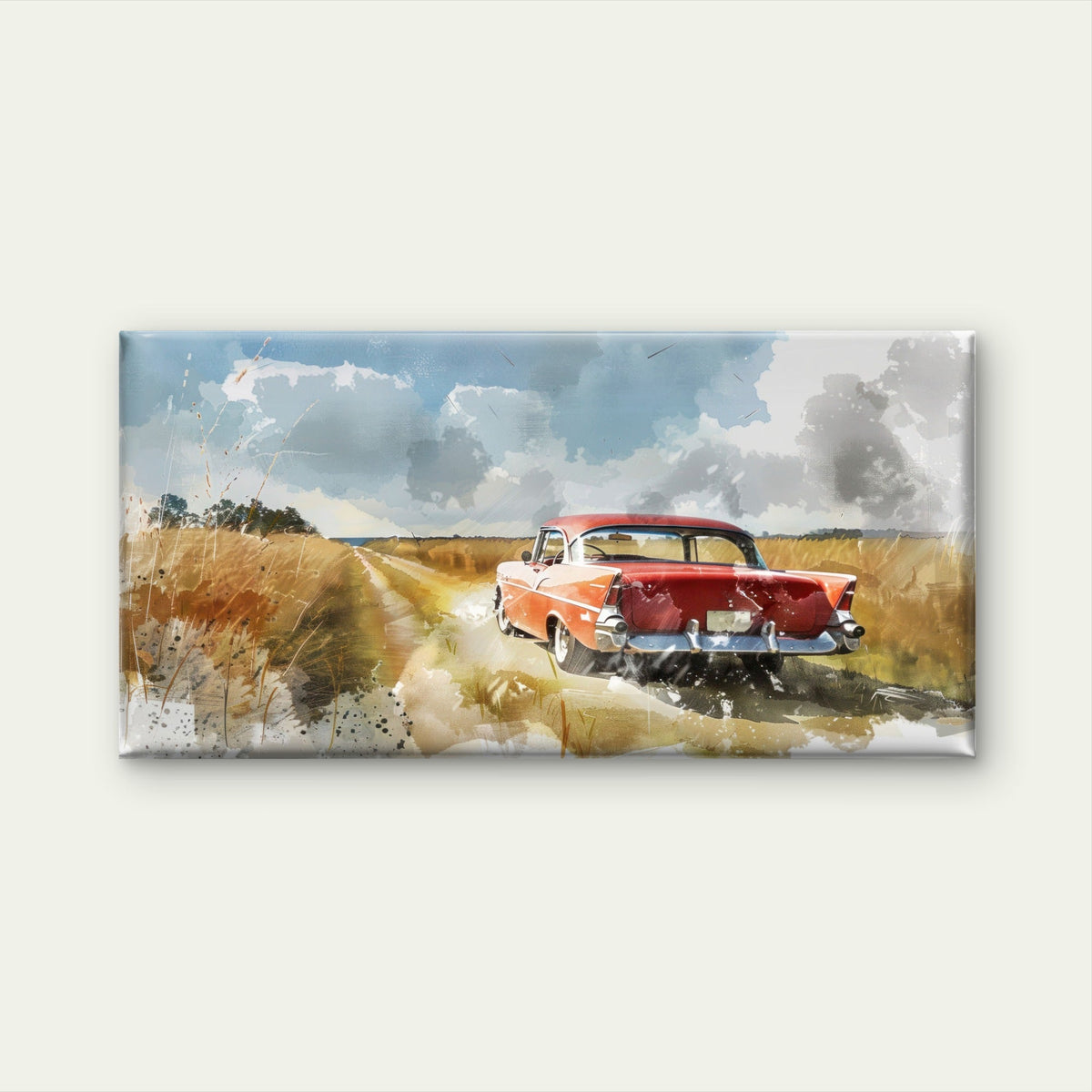 Vintage Red Classic Car Wall Art Canvas Office Home Room Framed 120x60cm