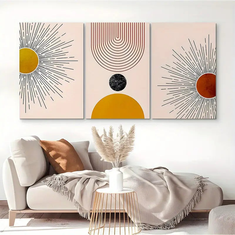 3pcs Abstract Geometric Swirls Neutral Tones Classic Design Metal Print Ready to Hang Art