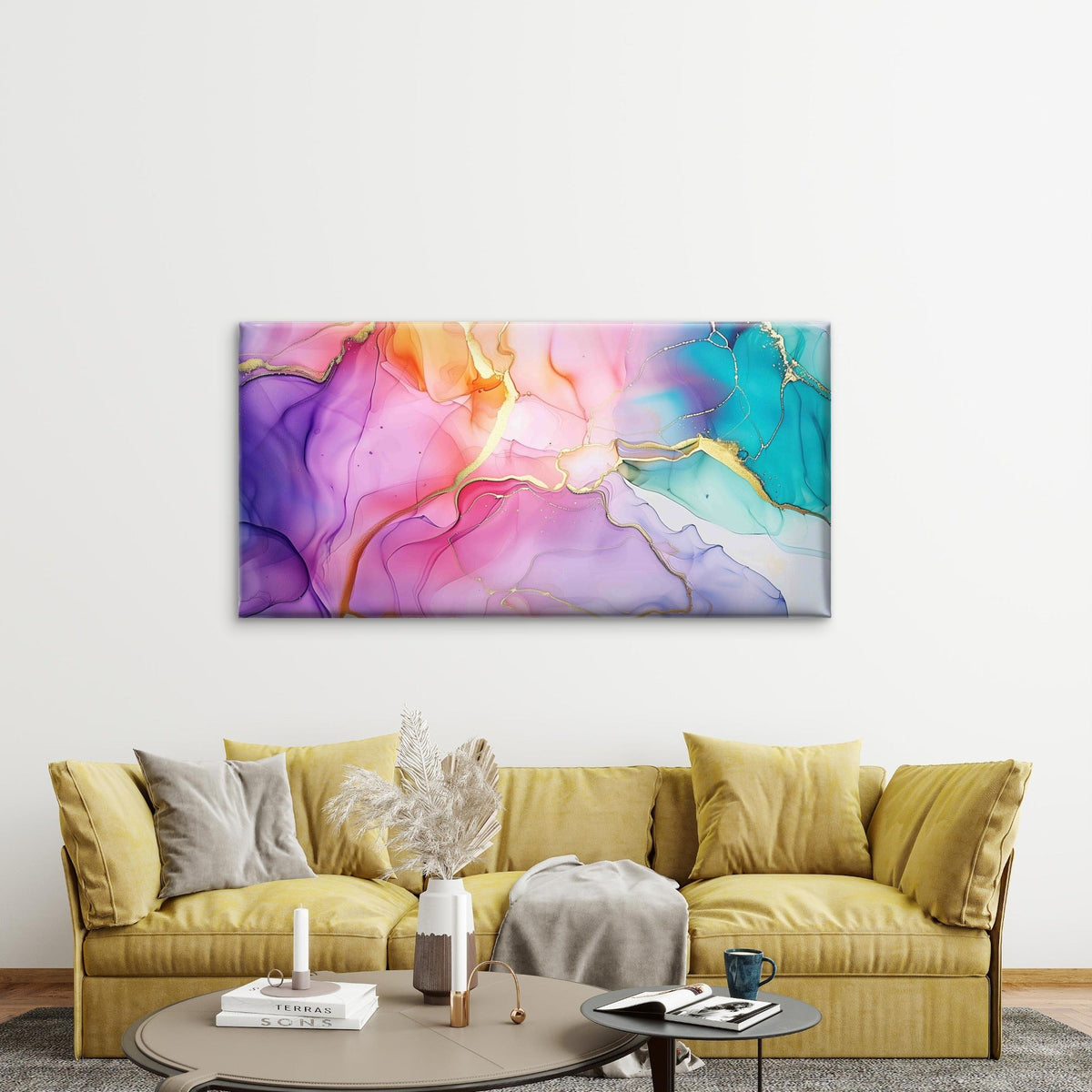 Marble Ink Texture Abstract Wall Art Canvas Office Home Room Framed 120x60cm