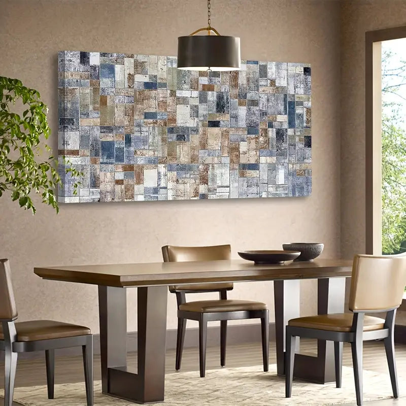 Abstract Brown Grey Indigo Rectangle Wall Art canvas office home room framed 120x60cm