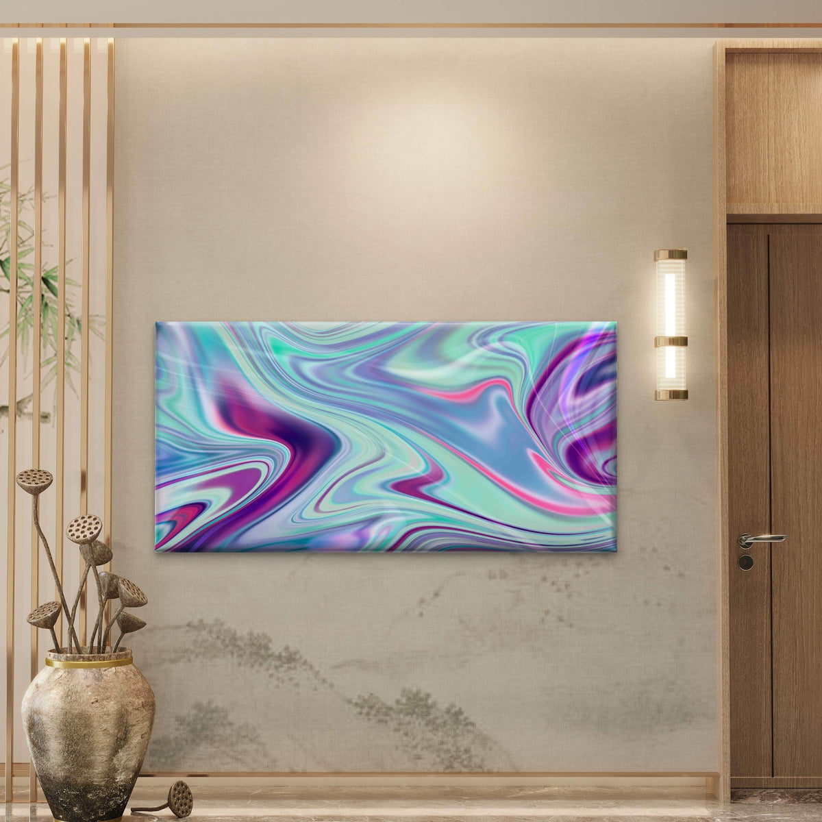 Green Fluid Art Abstract Wall Art Canvas Office Home Room Framed 120x60cm