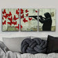 3pcs Red Butterflies & Gunman Metal Print Ready to Hang Art
