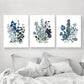 3pcs Contemporary Blue Botanical Vibrant Floral Design Metal Print Ready to Hang Art
