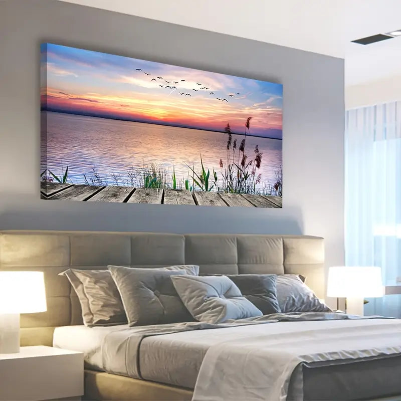 Lake Sunset Nature Walk Board Wall Art canvas office home room framed 120x60cm