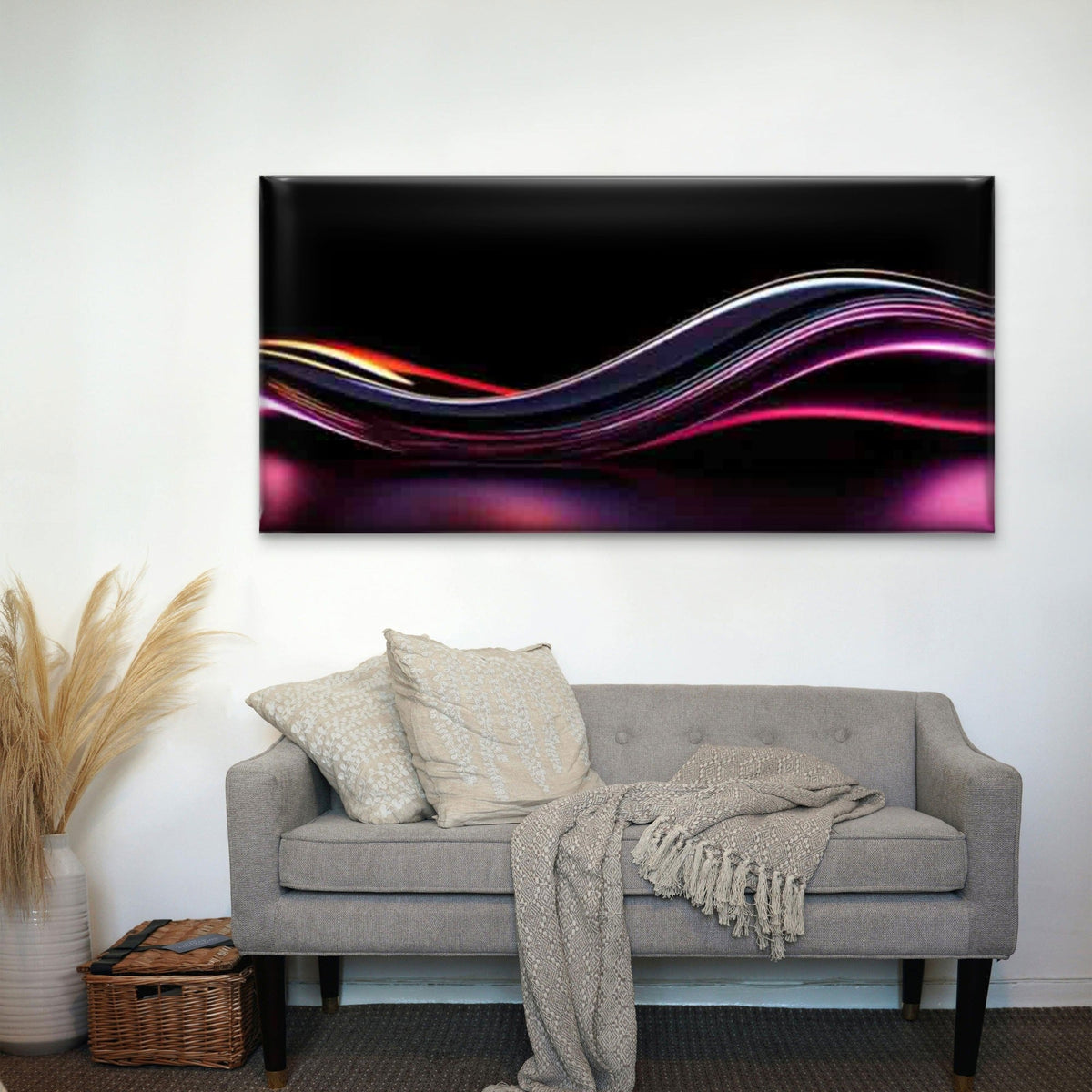 Modern Abstract Wave Wall Art Canvas Office Home Room Framed 80x45cm