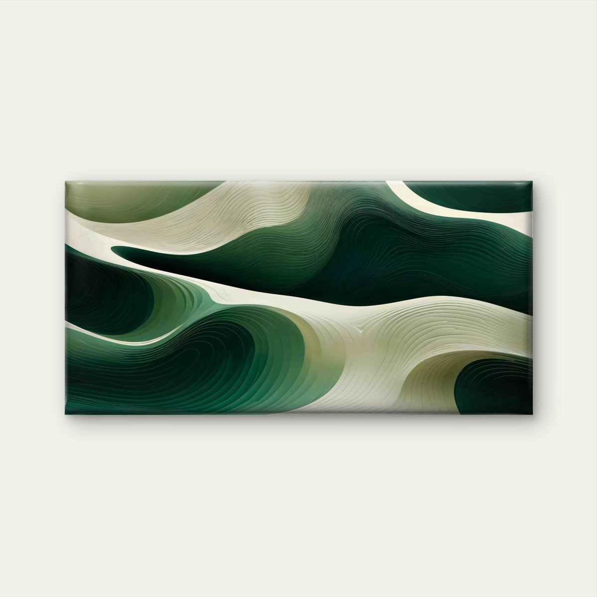 Green And Cream Abstract Waves Wall Art Canvas Office Home Room Framed 120x60cm