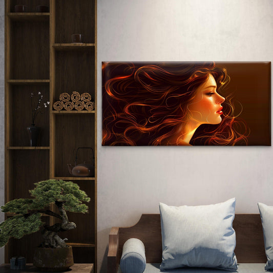 Abstract Fantasy Wavy Hair Lady Wall Art Canvas Office Home Room Framed 80x45cm