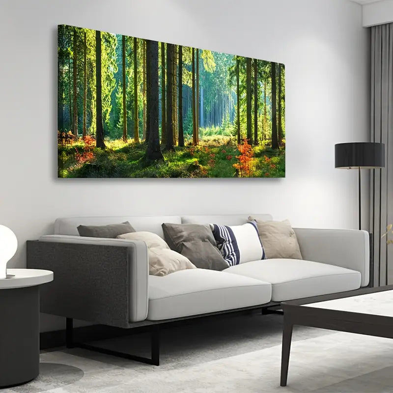 Green Forest Sunny Trees Flowers Grassland Wall Art canvas office home room framed 80x45cm