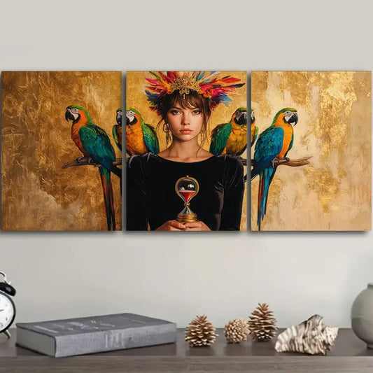 3pcs The Queen and the Parrot Metal Print Ready to Hang Art
