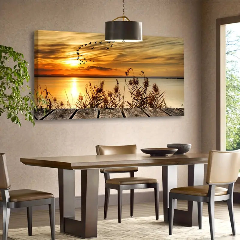 Sunset Lake Vibrant Nature Scene Wall Art canvas office home room framed 120x60cm