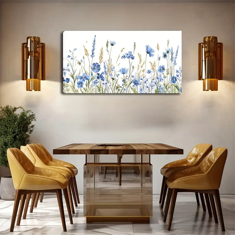 Meadow Blue Cornflower Wall Art Canvas Office Home Room Framed 120x60cm