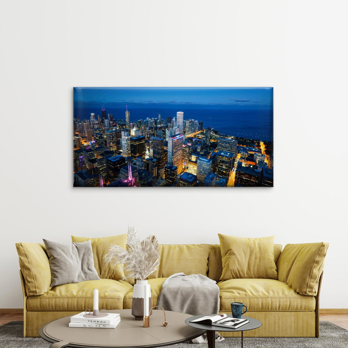 Chicago Skyline Lake By Night Wall Art Canvas Office Home Room Framed 120x60cm