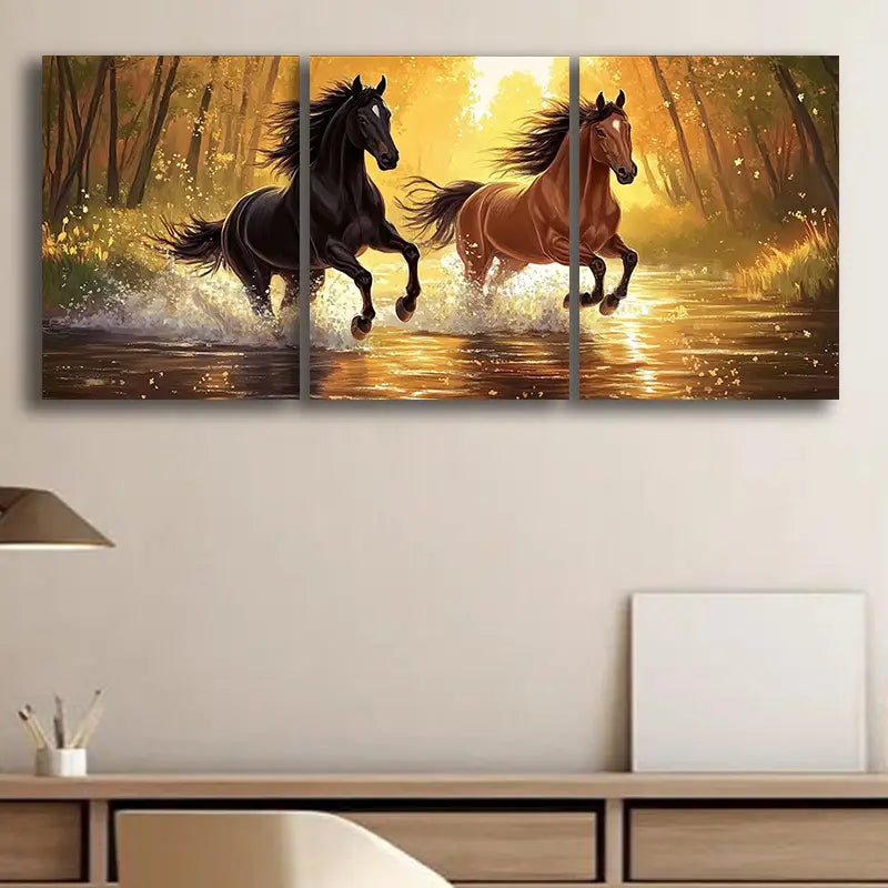 3pcs Horses at Sunset Metal Print Ready to Hang Art