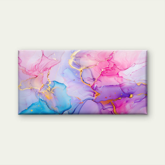 Abstract Purple Pink Gold Ink Wall Art Canvas Office Home Room Framed 80x45cm