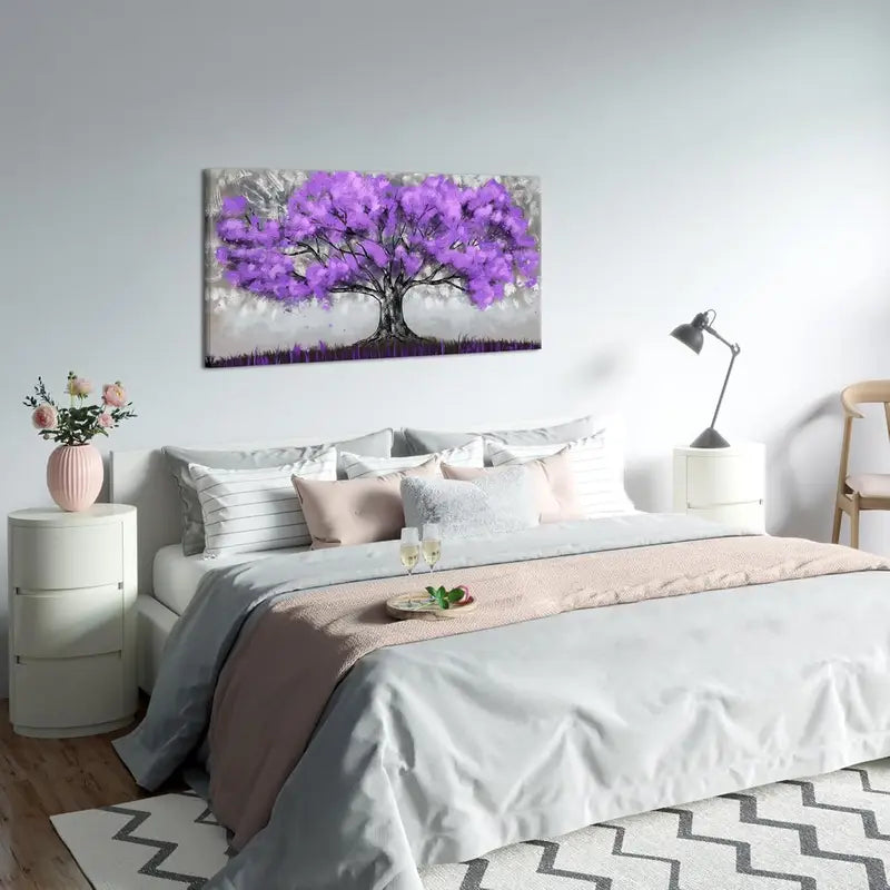 Vibrant Purple Tree Snowy Wall Art canvas office home room framed 120x60cm