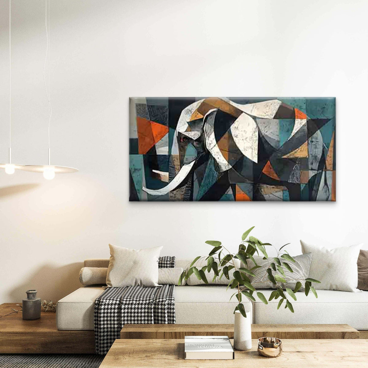 Geometric Elephant Design Wall Art Canvas Office Home Room Framed 120x60cm