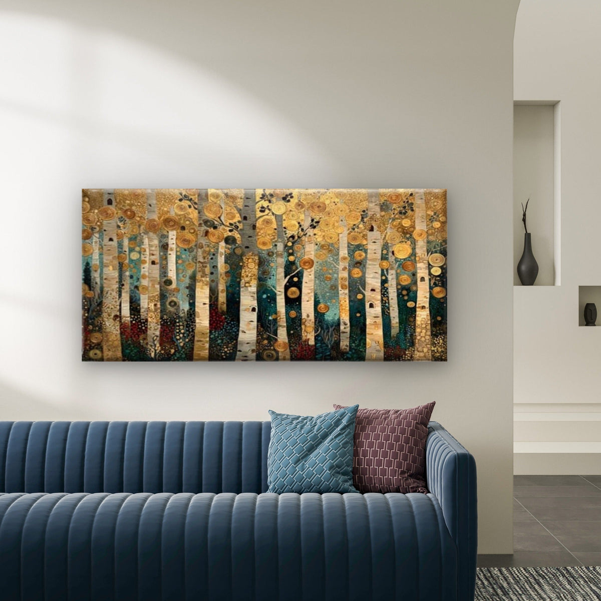Gustav Klimt Birch Forest Wall Art Canvas Office Home Room Framed 120x60cm