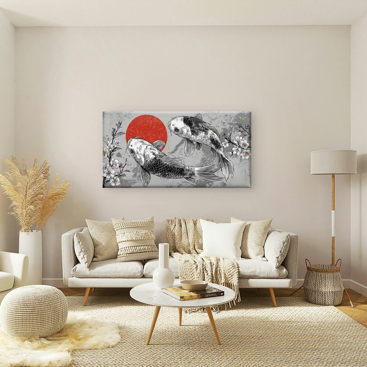 Abstract Japanese Koi Fish Wall Art Canvas Office Home Room Framed 120x60cm