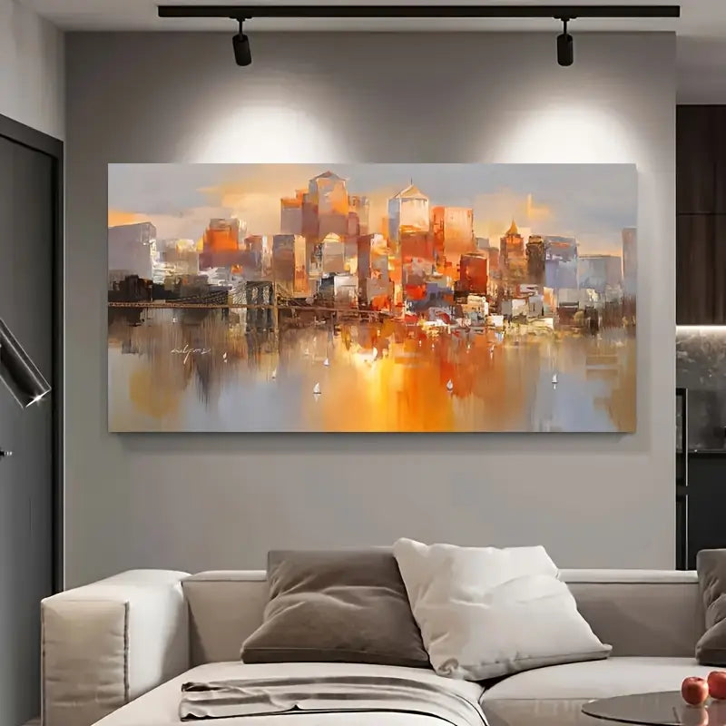 Modern Abstract Cityscape Watercolor Wall Art wall canvas office home room framed 120x60cm