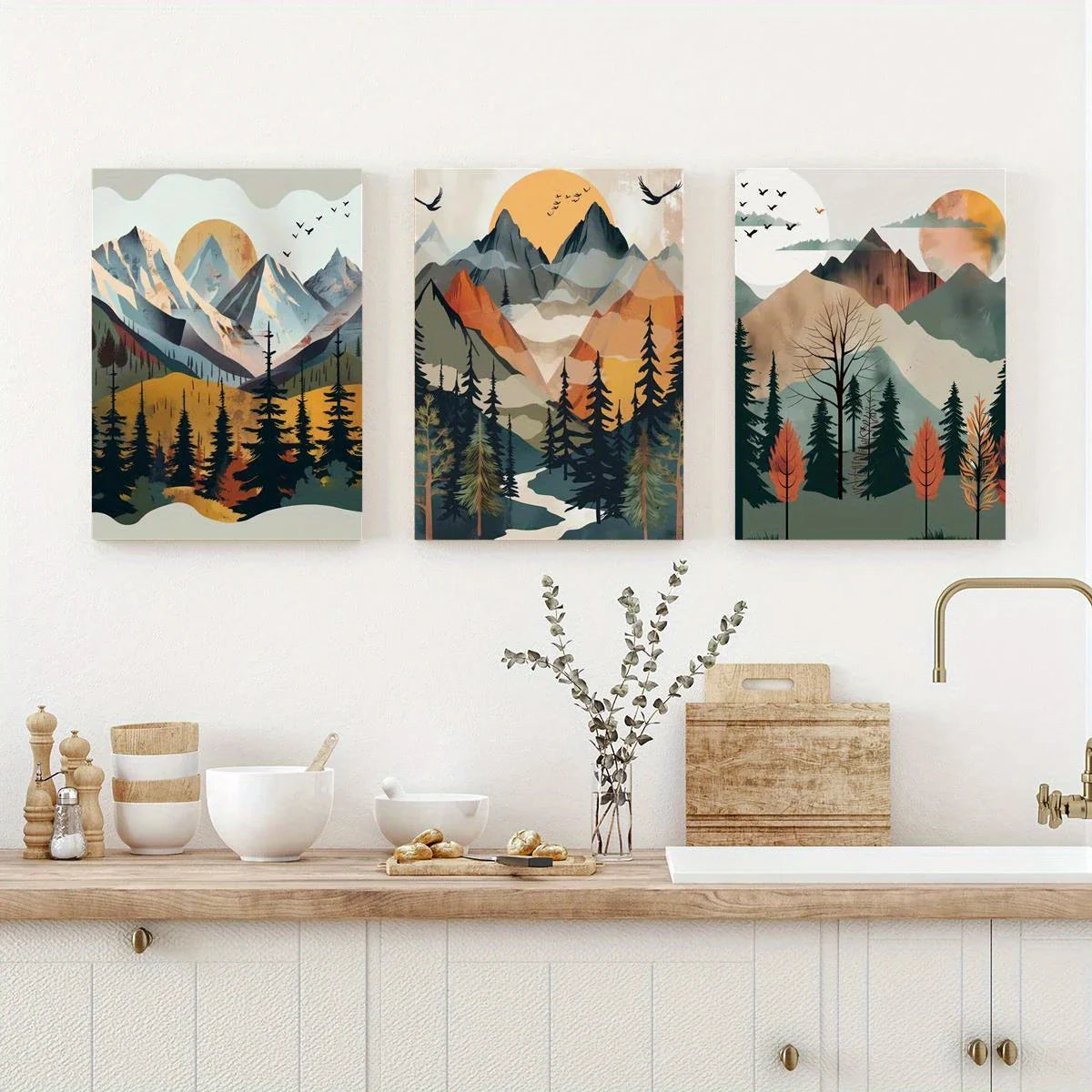 3pcs Watercolor Nordic Mountain Adventure Painting Metal Print Ready to Hang Art