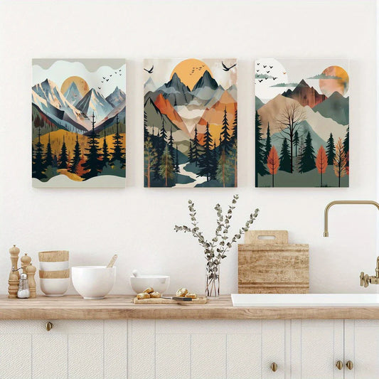 3pcs Watercolor Nordic Mountain Adventure Painting Metal Print Ready to Hang Art