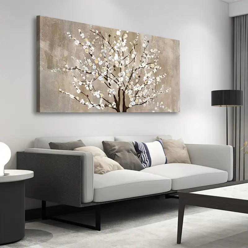 Modern Plum Blossom Elegant Beige Floral Wall Art canvas office home room framed 120x60cm