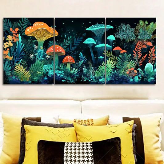 3pcs Underwater Mushroom Theme Metal Print Ready to Hang Art