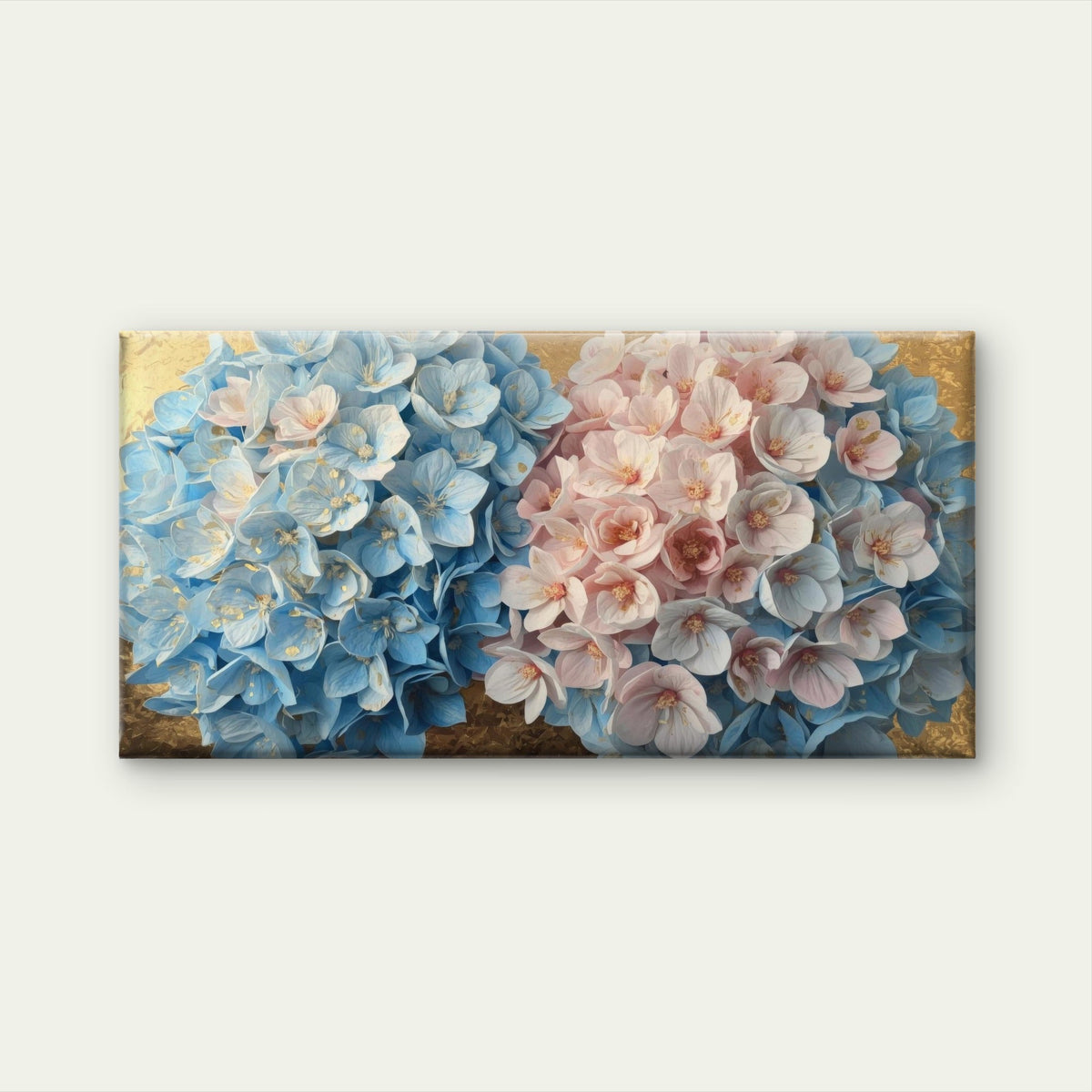 Blue Pink Hydrangea Flower Wall Art Canvas Office Home Room Framed 80x45cm