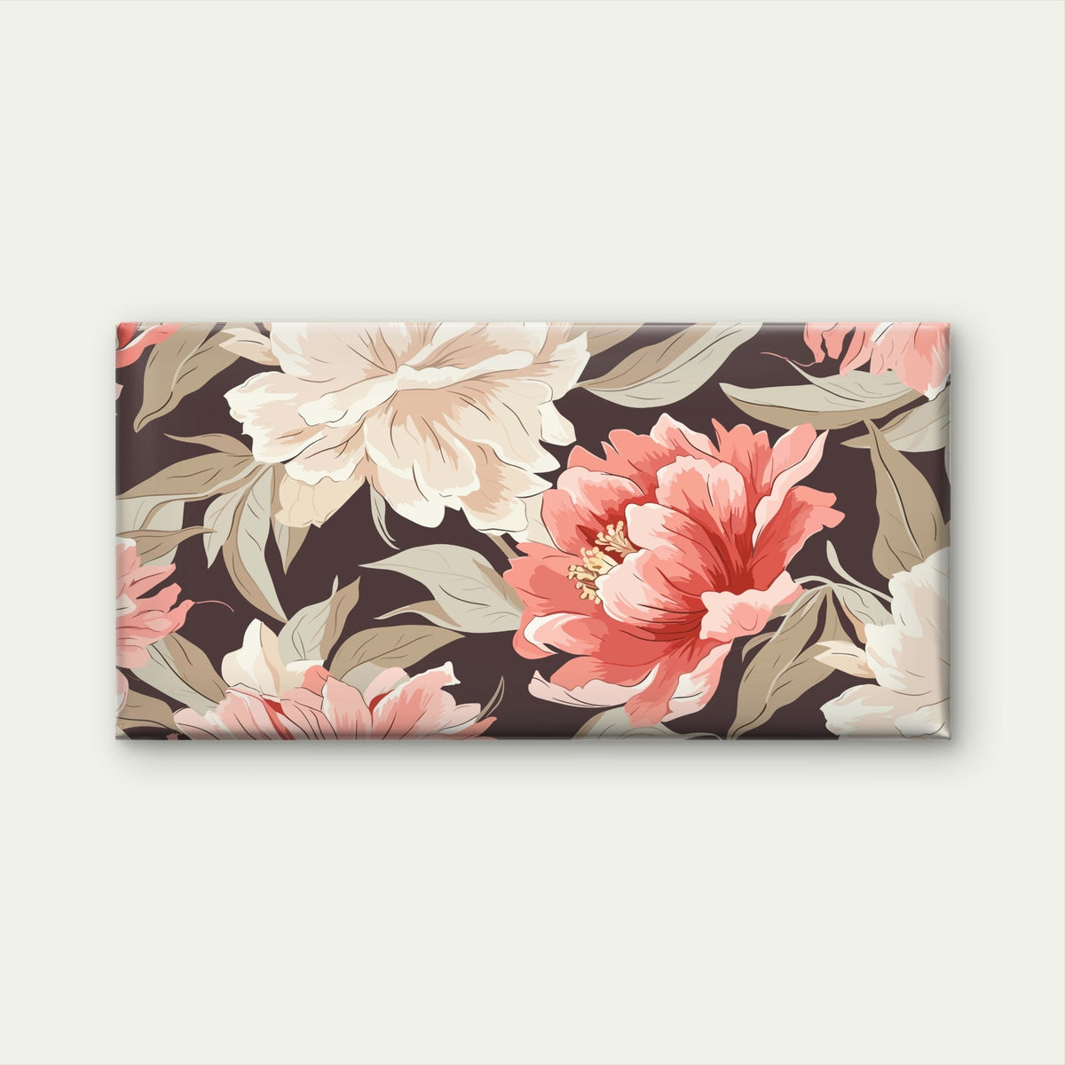 Vintage Pink Cream Peony Flowers Muted Green Leaves Wall Art Canvas Office Home Framed 80x45cm