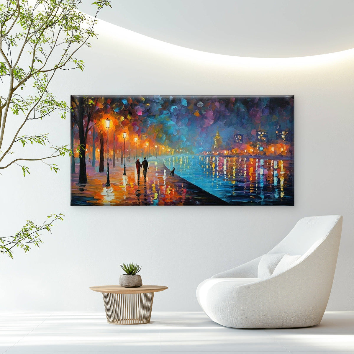 Lights Wet Pavement Reflection Wall Art Canvas Office Home Room Framed 120x60cm