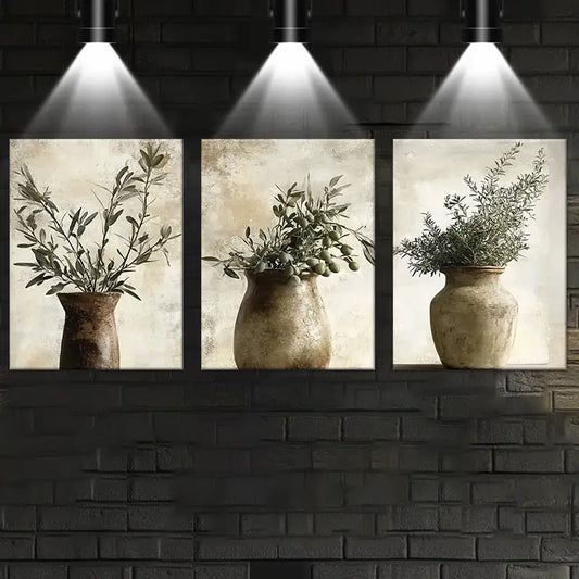 3pcs Featuring Charming Abstract Plant Designs Metal Print Ready to Hang Art