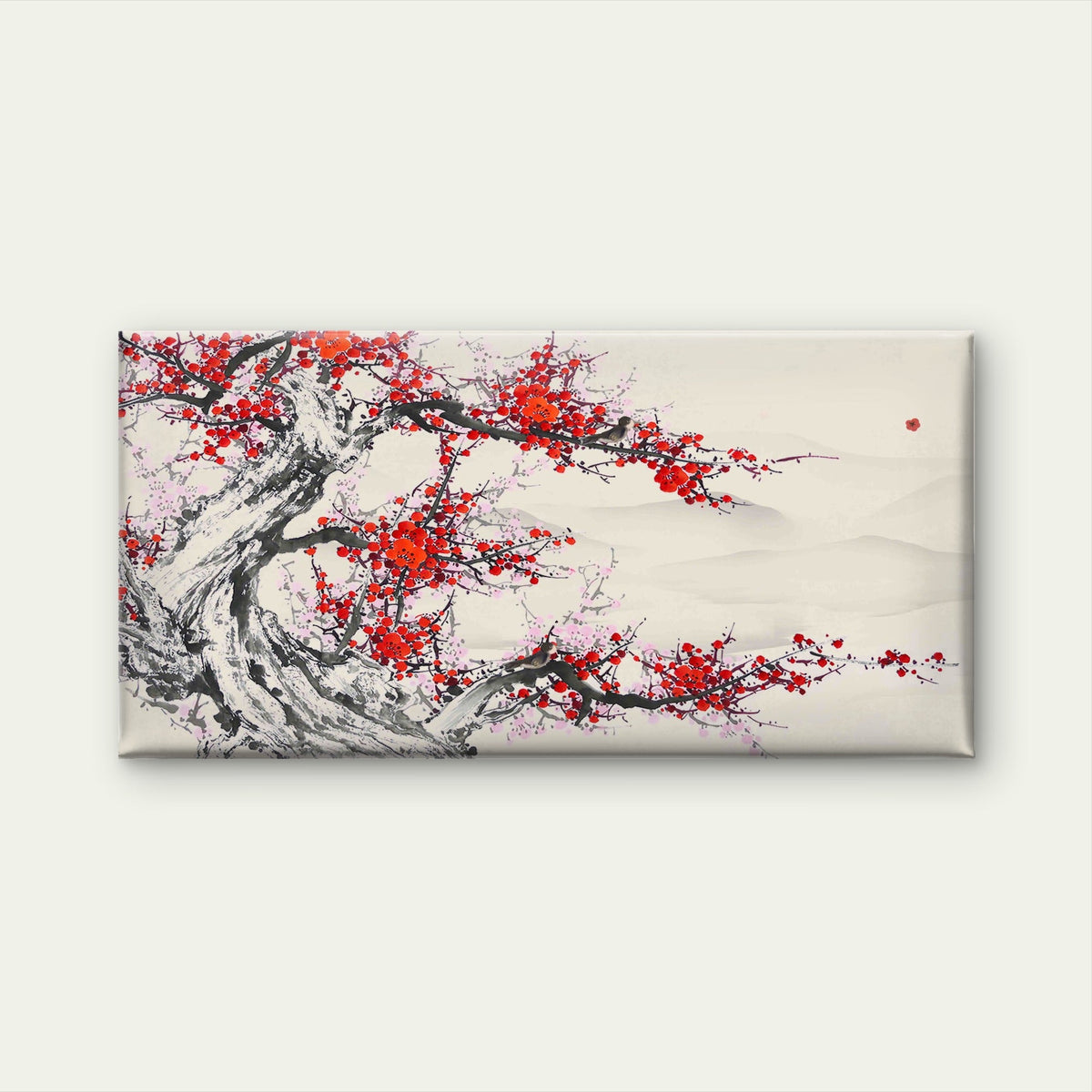 Red Plum Blossom Ink Painting Wall Art Canvas Office Home Room Framed 120x60cm