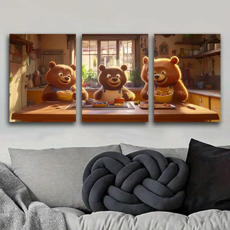 3pcs The Bear Is in The Kitchen Metal Print Ready to Hang Art