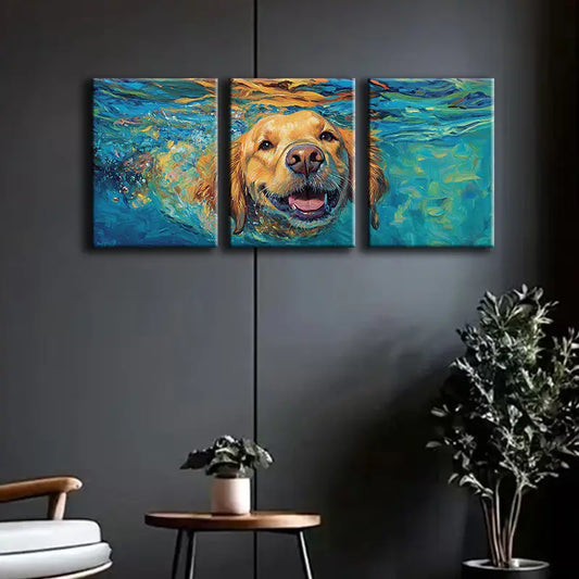 3pcs Swimming Puppy Metal Print Ready to Hang Art