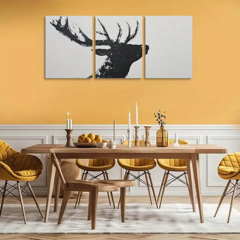 3pcs Deer Silhouette Classic Design Minimalist Metal Print Ready to Hang Art