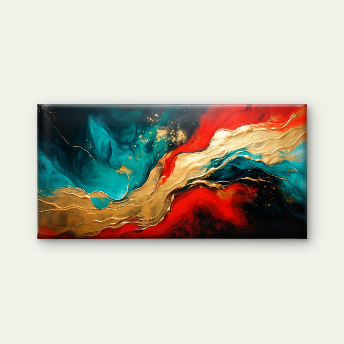 Dynamic Red Blue Gold Flow Wall Art Canvas Office Home Room Framed 80x45cm