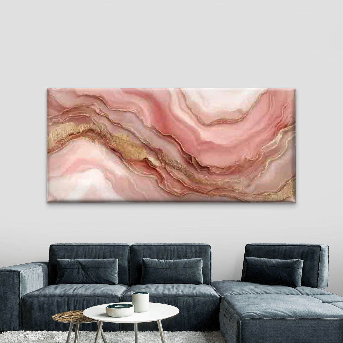 Pink Marble Pattern Wall Art Canvas Office Home Room Framed 80x45cm