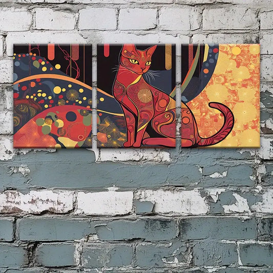 3pcs Dreamy Cute Abstract Style Cat Golen Painting Metal Print Ready to Hang Art