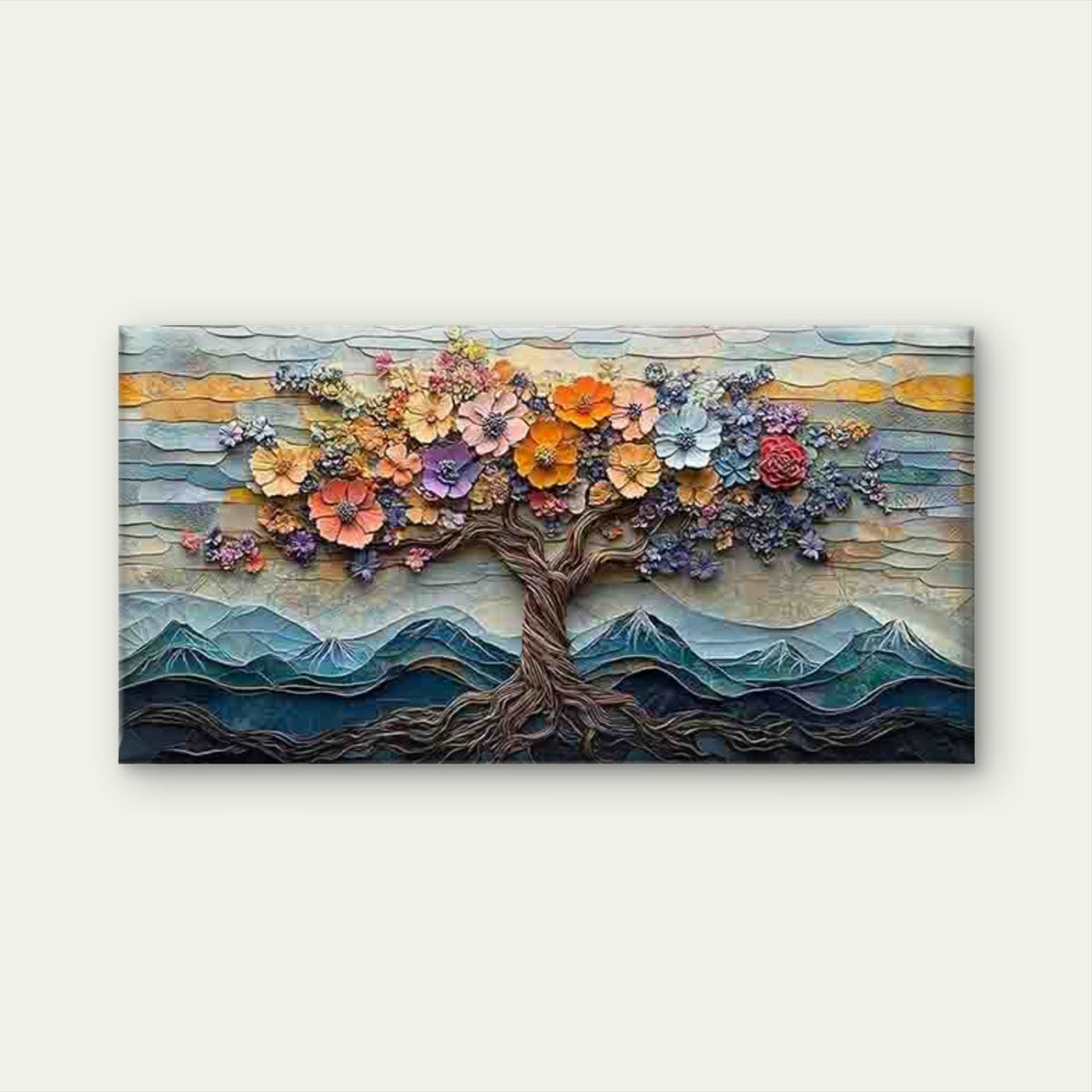 Vibrant Tree of Life Wall Art Canvas Office Home Room Framed 80x45cm