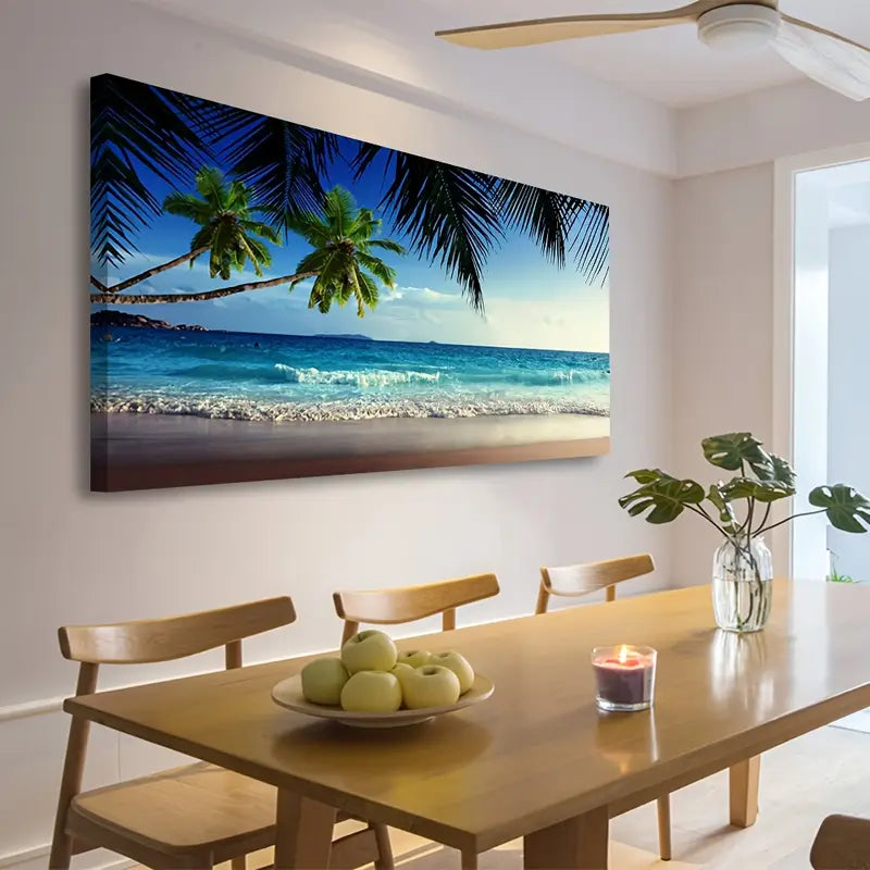 Beach Waves Palm Tree Nature Wall Art canvas office home room framed 120x60cm